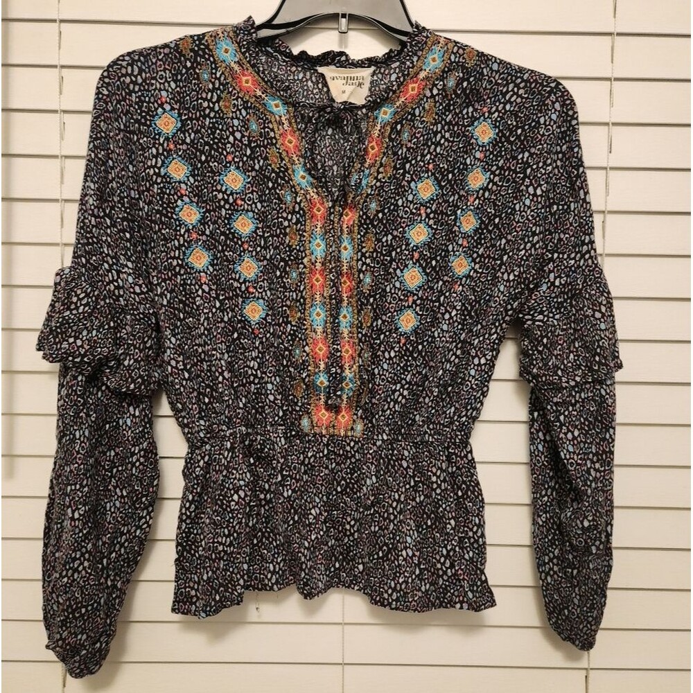 Savanna Jane Women's  Savanna Jane Tiered Embroidery Boho Top Size Medium